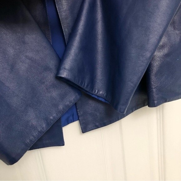 Lafayette 148 New York Blue Leather Jacket Open Front 2 - Picture 4 of 6